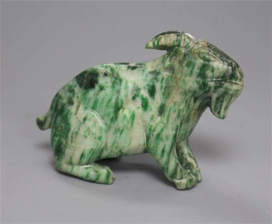 A Chinese jadeite figure of a goat width 10cm